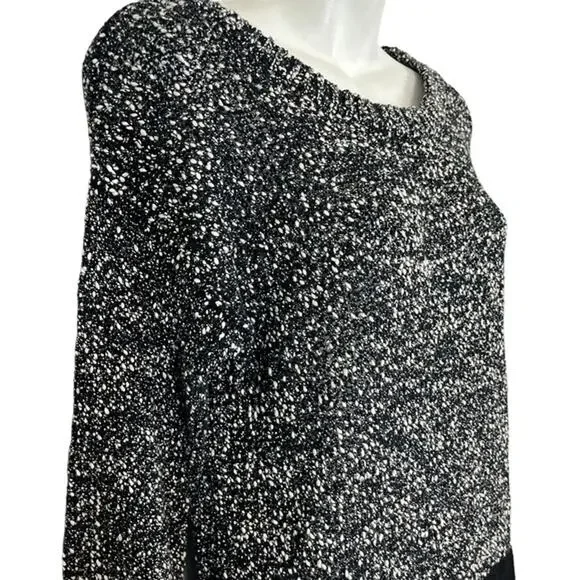 French Connection Women's 100% Cotton Tweed Long Line Gray Black Sweater sz M - Picture 5 of 12